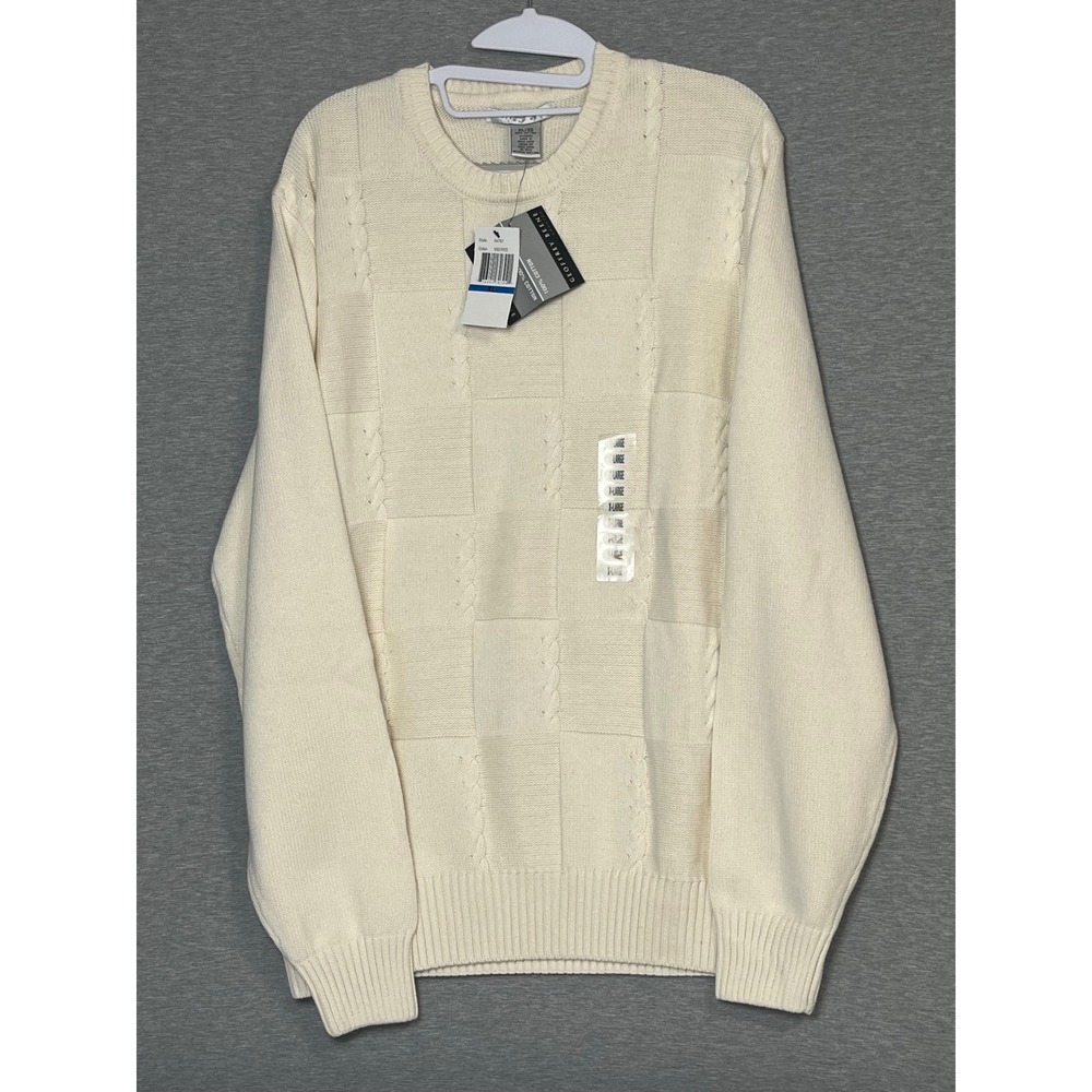 Geoffrey Beene Mens XL Cotton Cable Knit Checkerboard Crewneck Sweater Cream NWT
